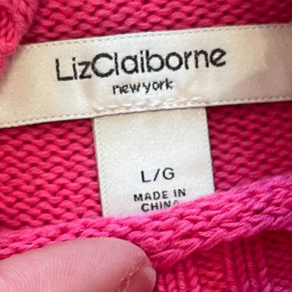 Liz Claiborne Pink Cotton Long Sleeve Turtleneck Sweater Gold Button Neck, L - Picture 4 of 10